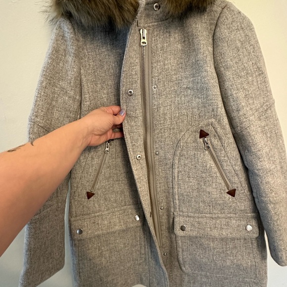 J. Crew Italian Wool Blend Pea Coat faux fur hood size 2 - Picture 3 of 9